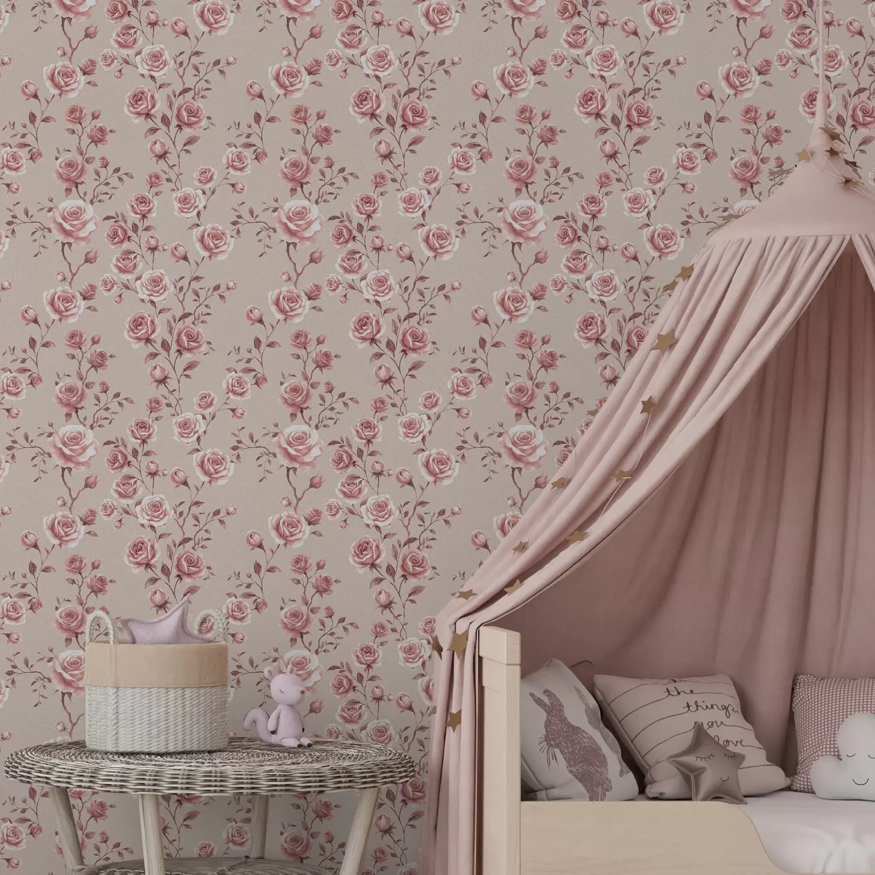 peintures murales Roses poudrées sur fond beige — motif vintage a00497