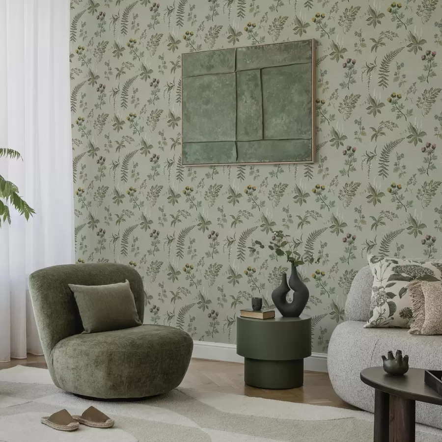 Wall Mural Photo Wallpaper Botanical grasses and ferns on pale gray-green a00498