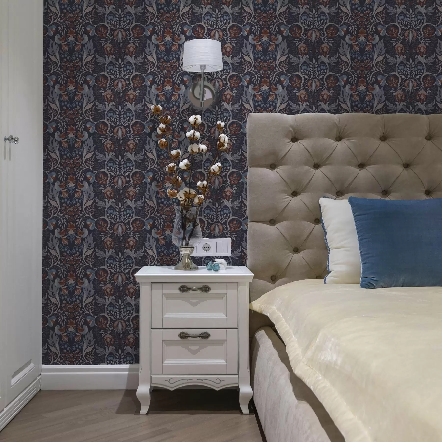 Wall Mural Photo Wallpaper Folk flowers and birds on a dark blue background a00502