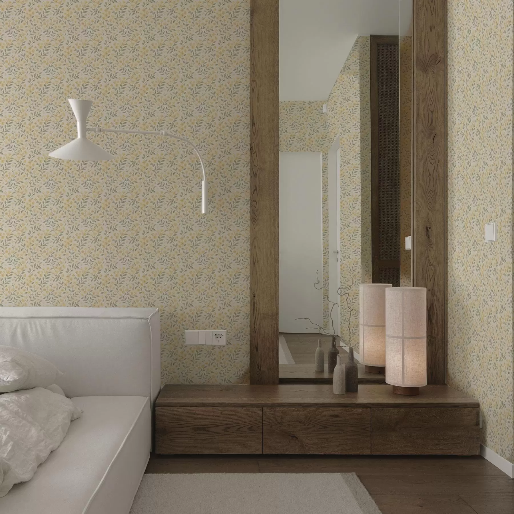 Wall Mural Photo Wallpaper Watercolor yellow flowers on a light background a00570