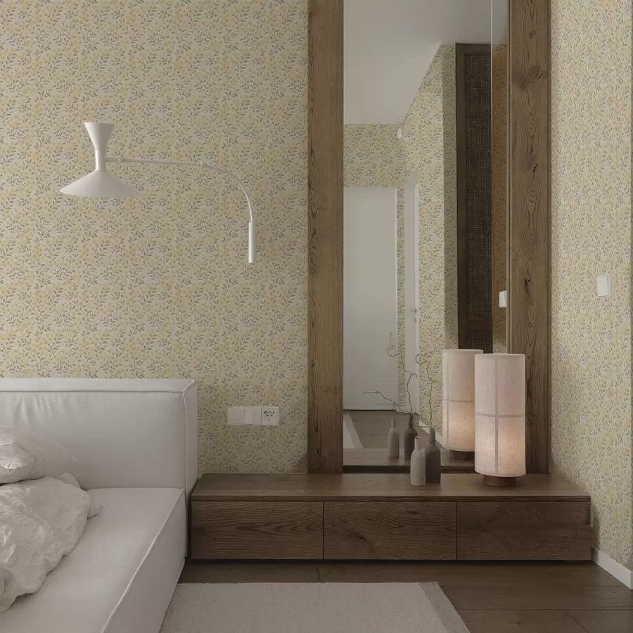 murales Flores amarillas pintadas con acuarela sobre un fondo claro a00570