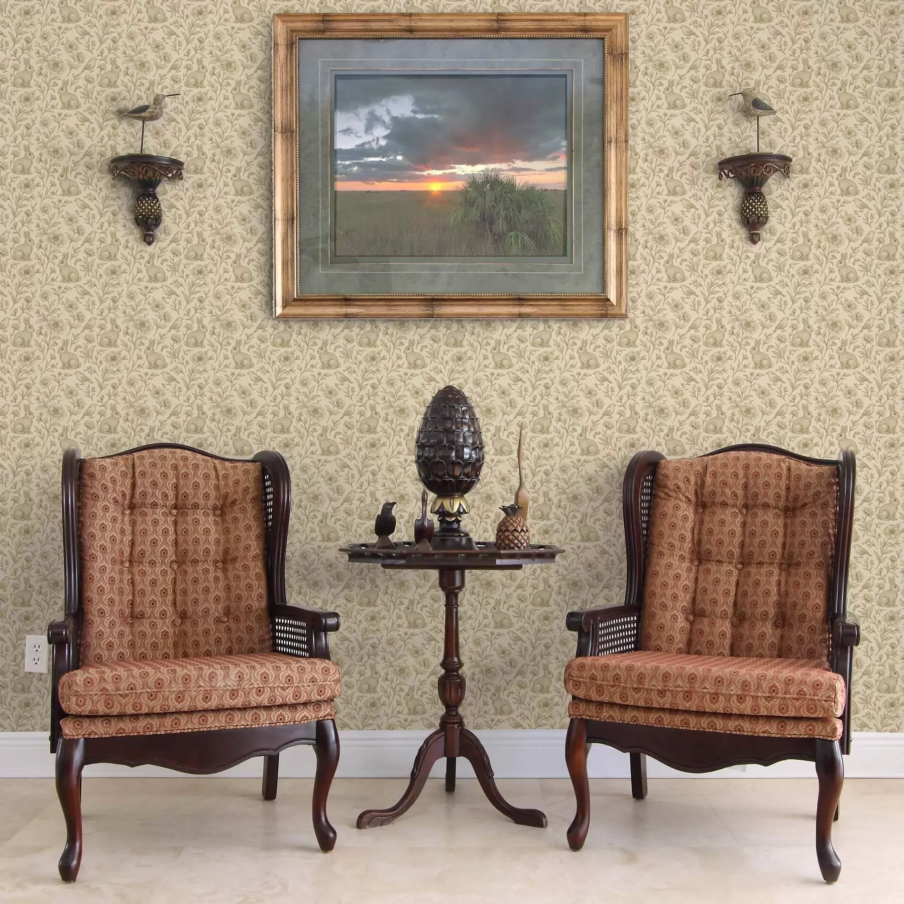 Wall Mural Photo Wallpaper Rabbits and birds in a floral pattern a00571