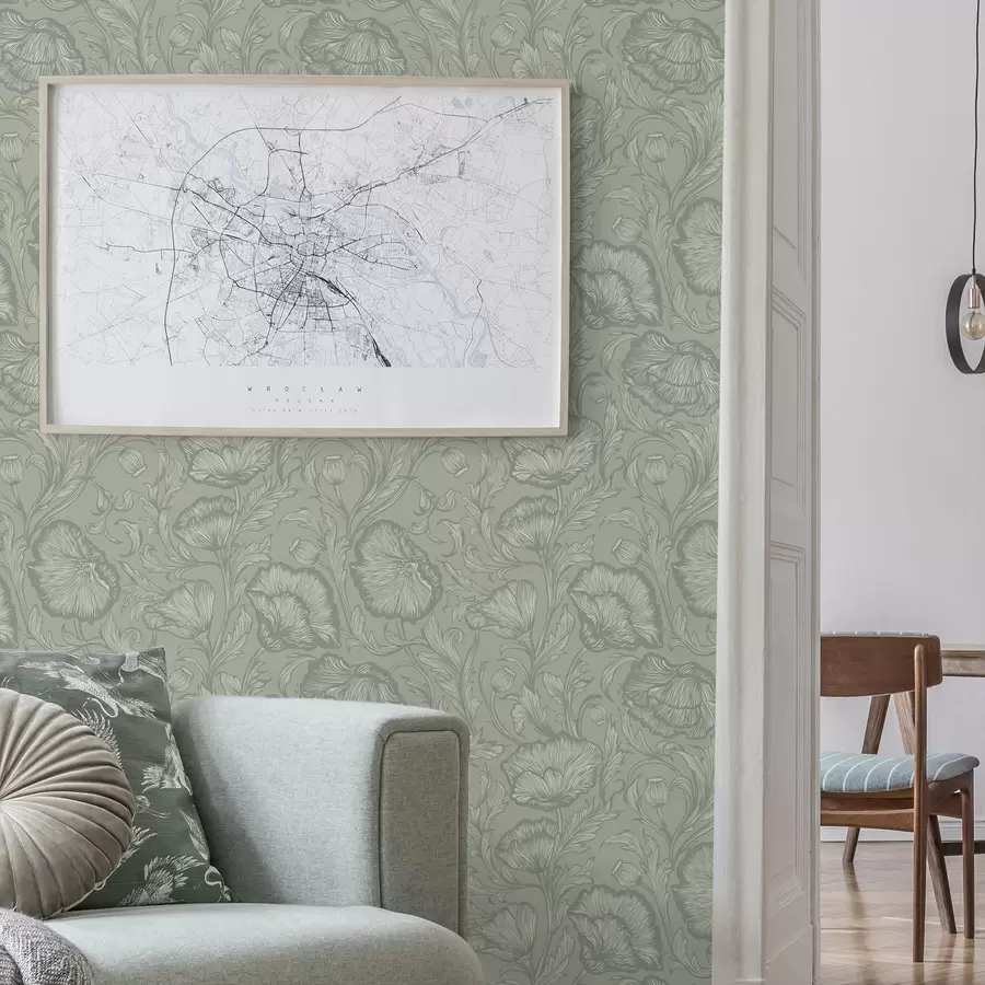 murales Amapolas en línea sobre un fondo gris verdoso a00572v1