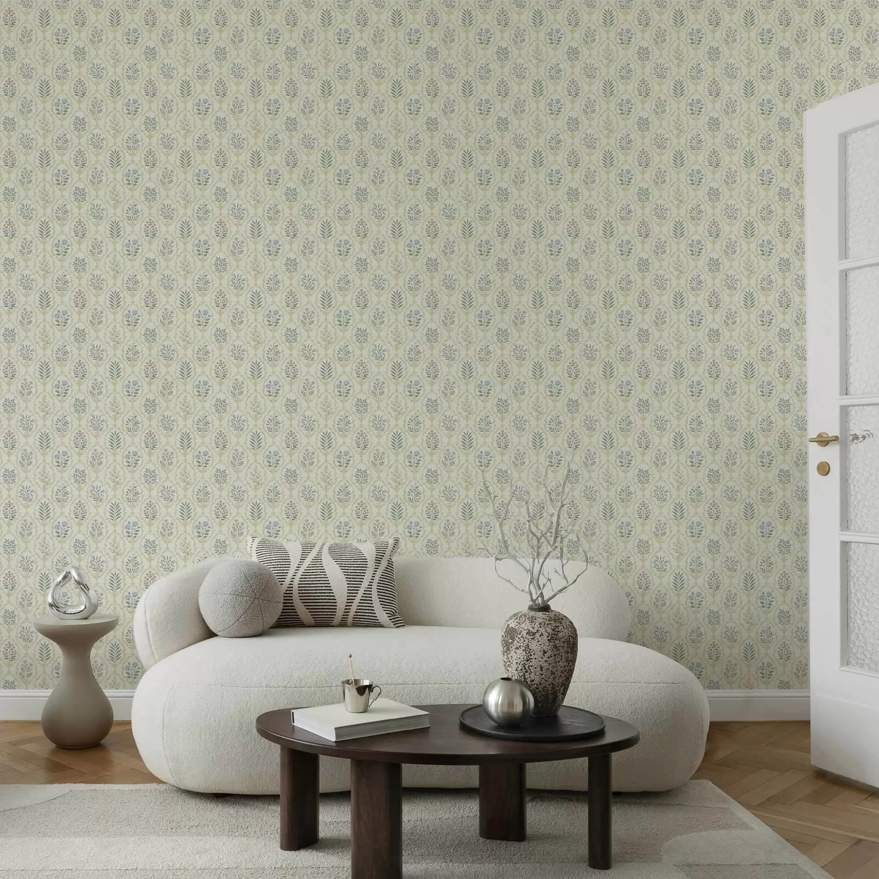 murales Medallones botánicos en celosía, tonos pastel a00579