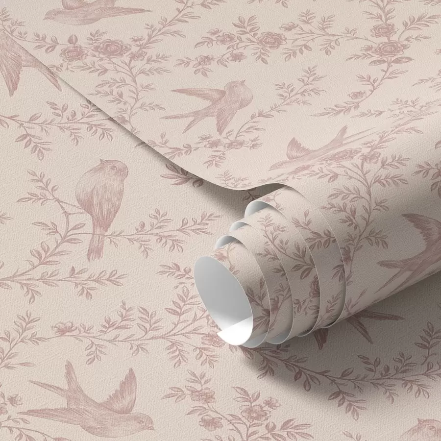 Wall Mural Photo Wallpaper Birds and roses, vintage pattern on powder pink a00587