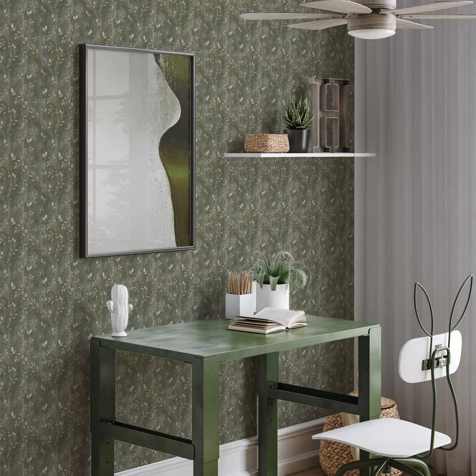 Wall Mural Photo Wallpaper Birds in orange foliage on a deep green background a00591