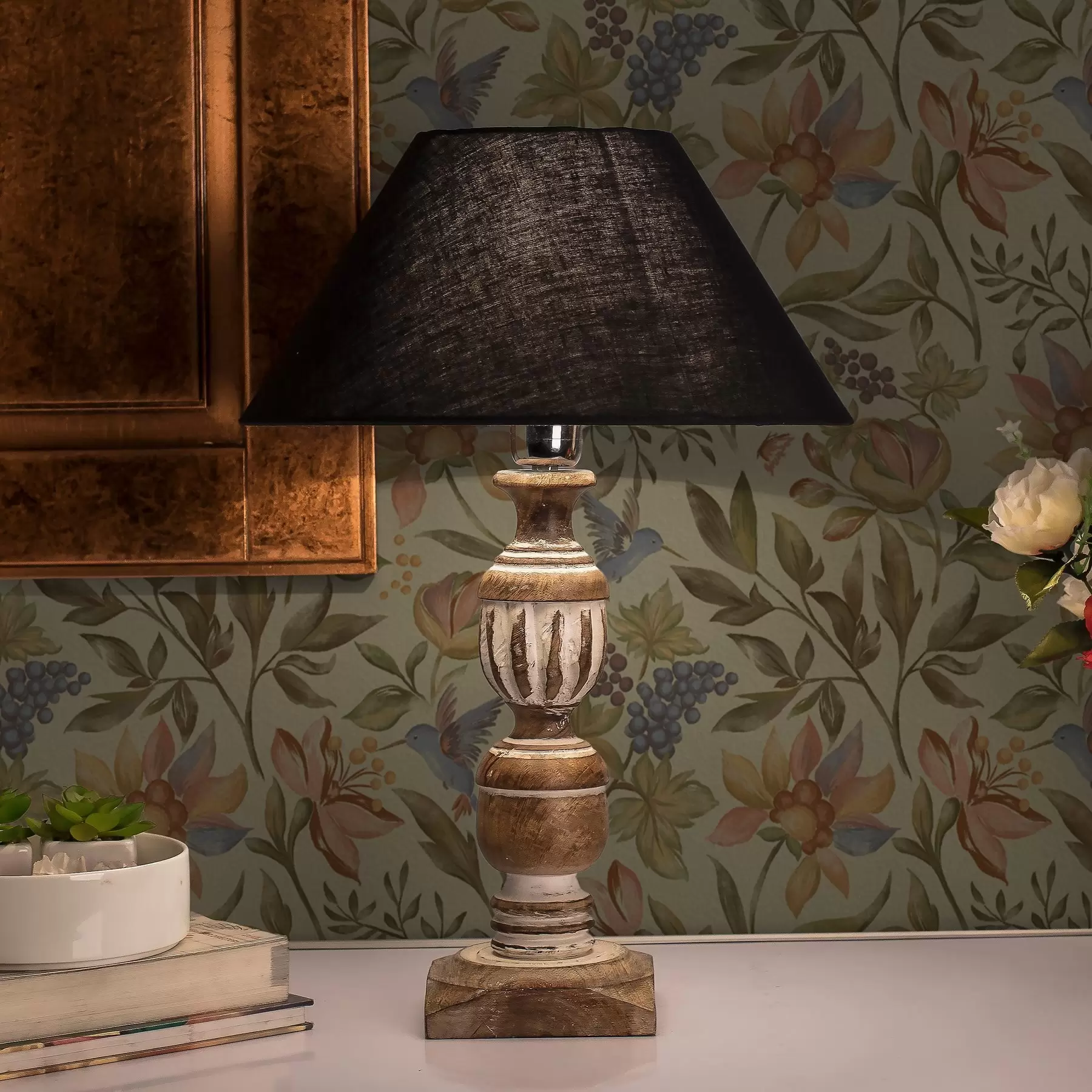 Wall Mural Photo Wallpaper Vintage flowers and birds with grapes on an olive background a00594