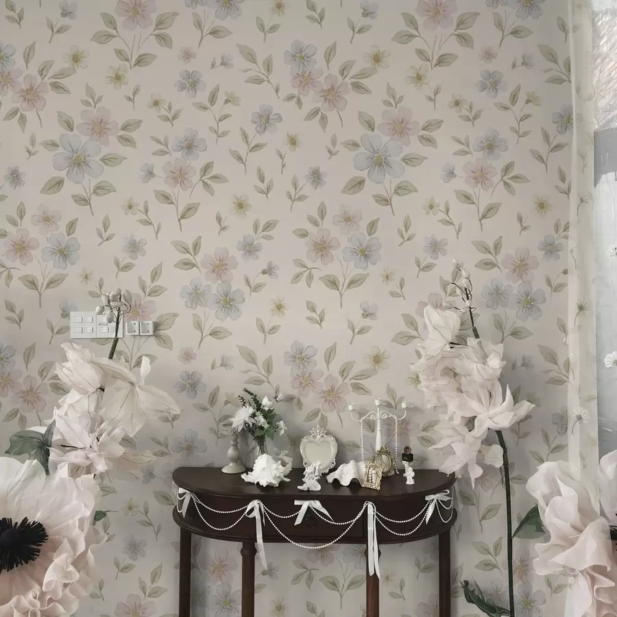 peintures murales Fleurs des champs pastel sur fond crème a00596