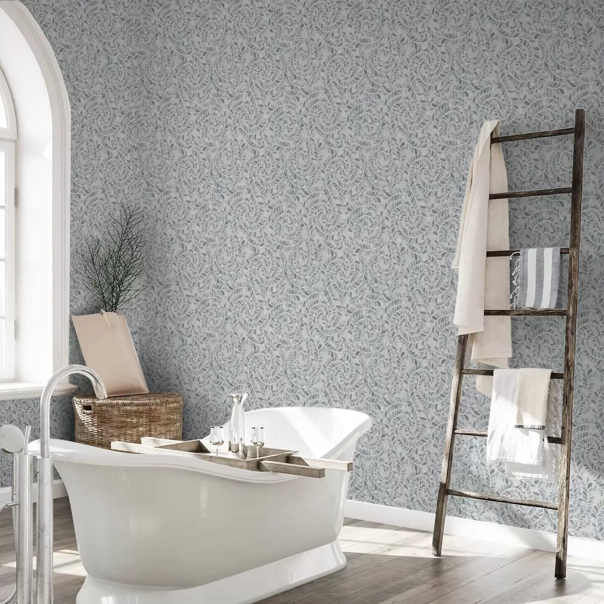 Papier peint Feuilles en spirale dans une palette bleu-gris-vert a00602