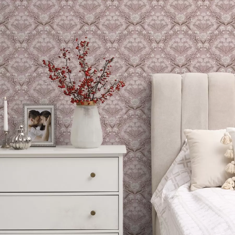 wall murals Pink damask: peonies, snowdrops and lacy clusters a00603