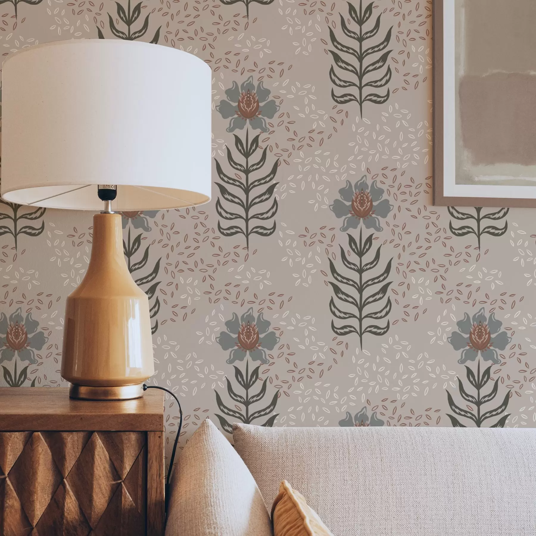 Wall Mural Photo Wallpaper Stylized flowers and seeds on warm beige a00604