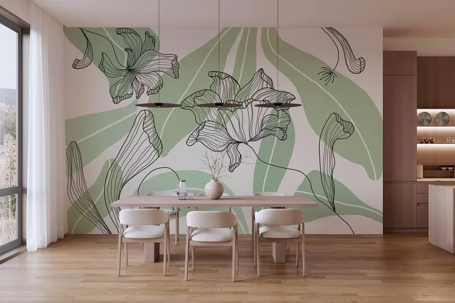 wall murals abstract leaves and flowers in green tones w04499v1