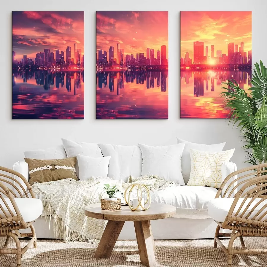 murales Romántica puesta de sol con una ciudad moderna al fondo m00784