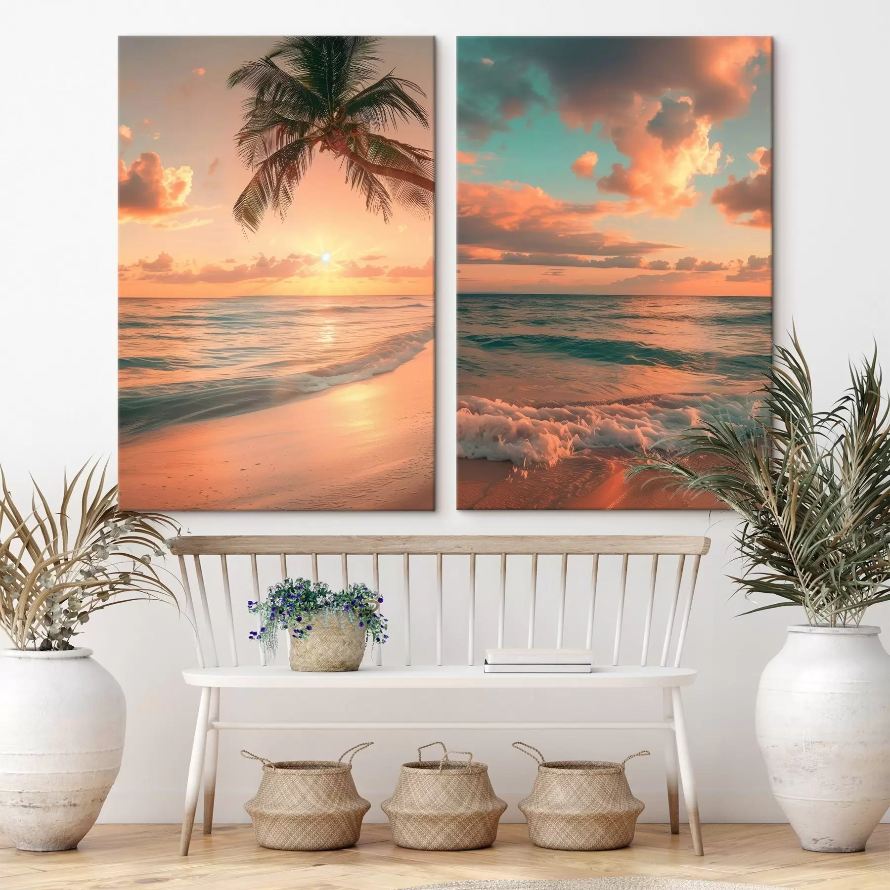 wall murals Sunset on the sea coast with a view of the waves m00787
