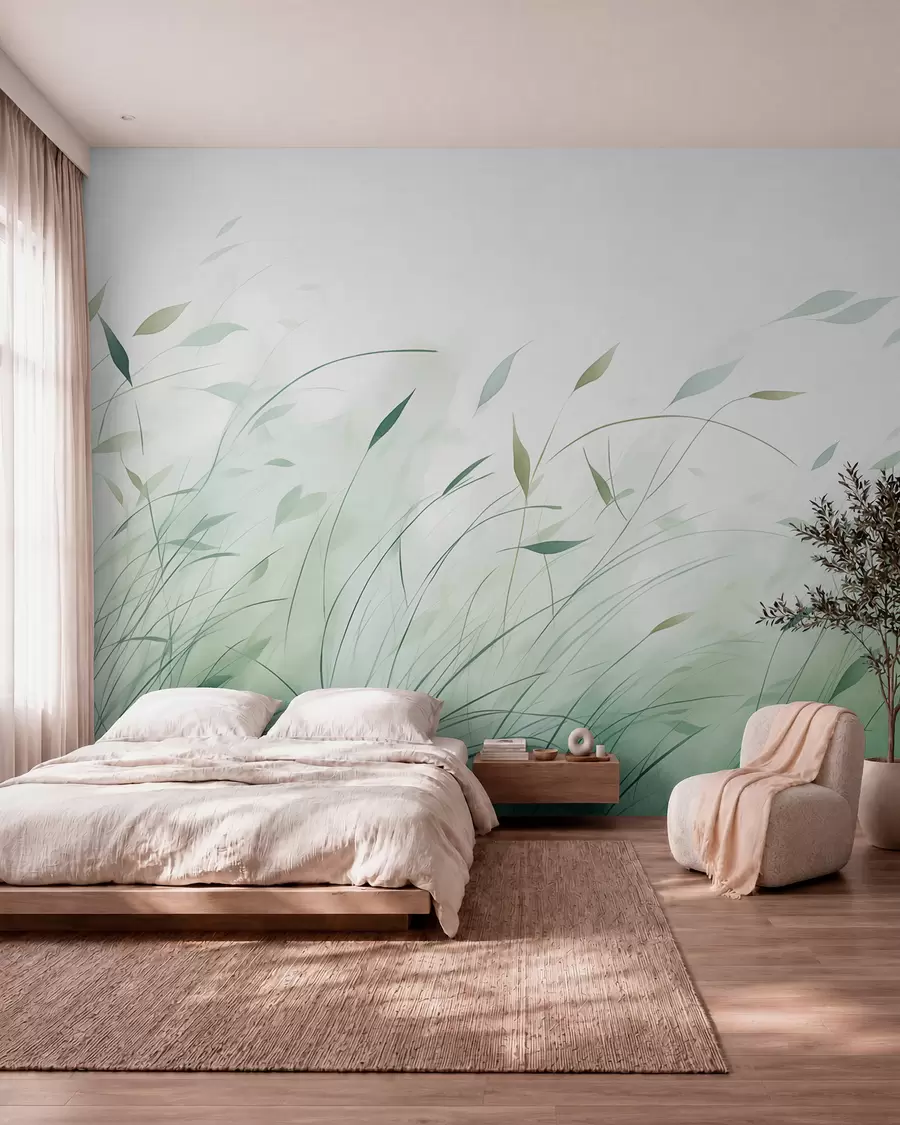 Wall Mural Photo Wallpaper Green grass in the wind in watercolor style w09331