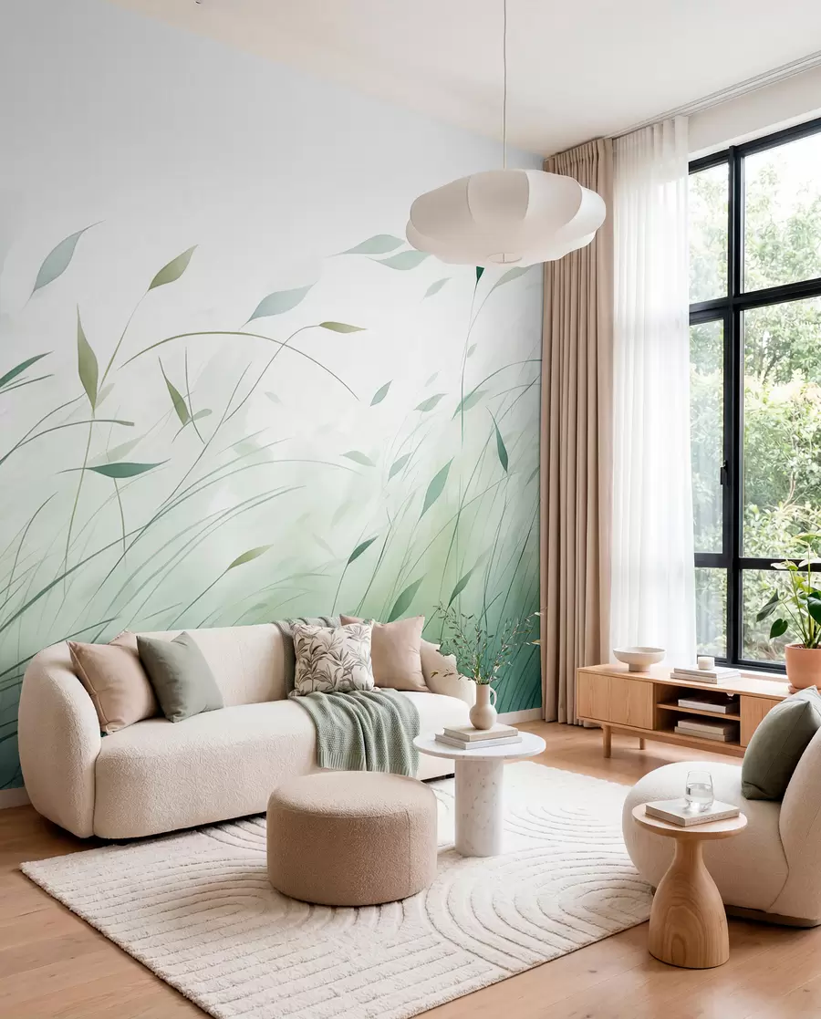 Wall Mural Photo Wallpaper Green grass in the wind in watercolor style w09331