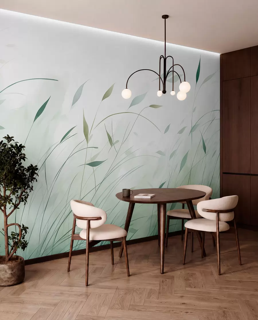 Wall Mural Photo Wallpaper Green grass in the wind in watercolor style w09331