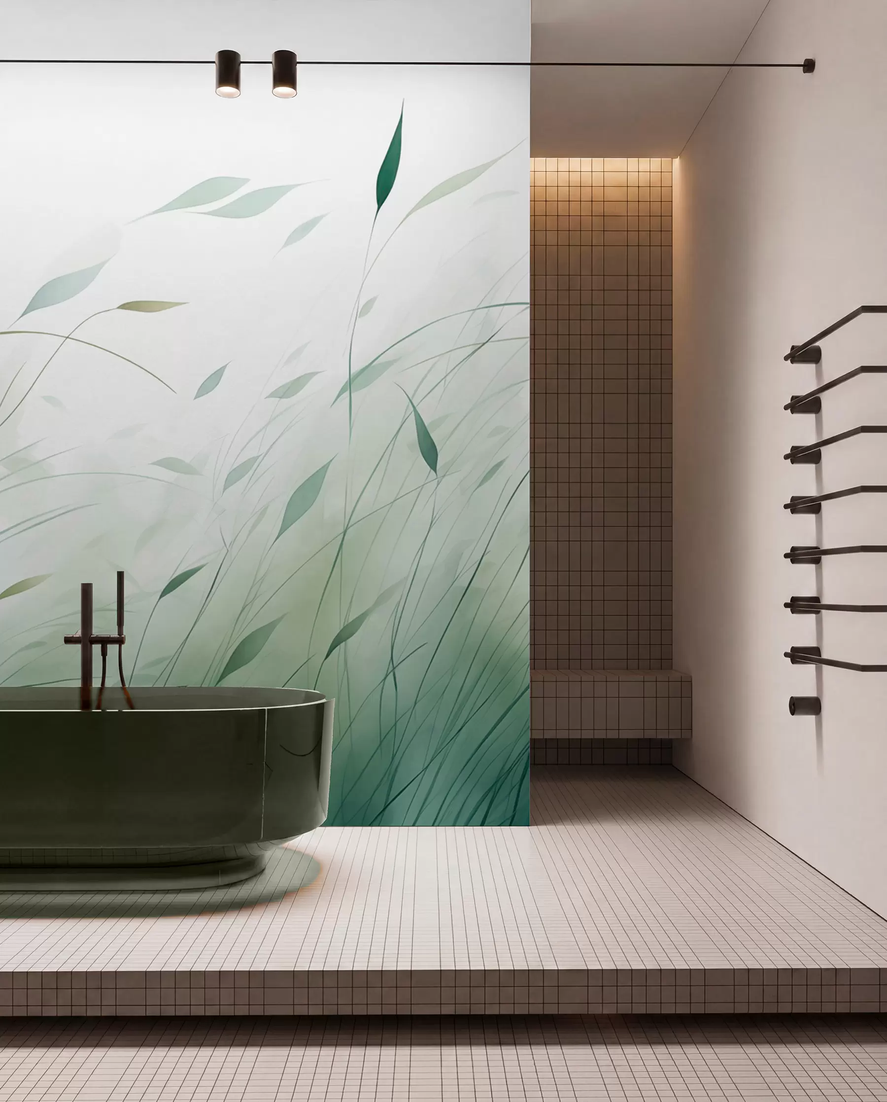wall murals Green grass in the wind in watercolor style w09331