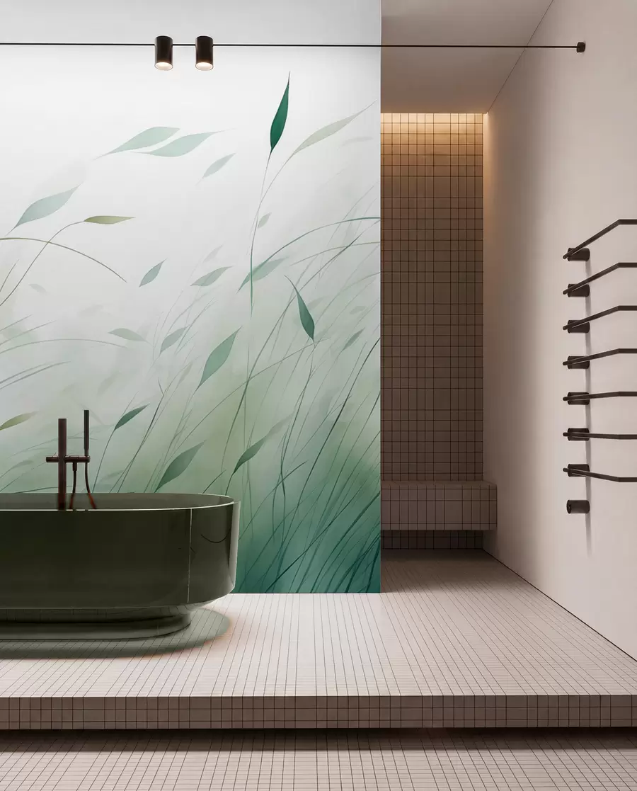 wall murals Green grass in the wind in watercolor style w09331
