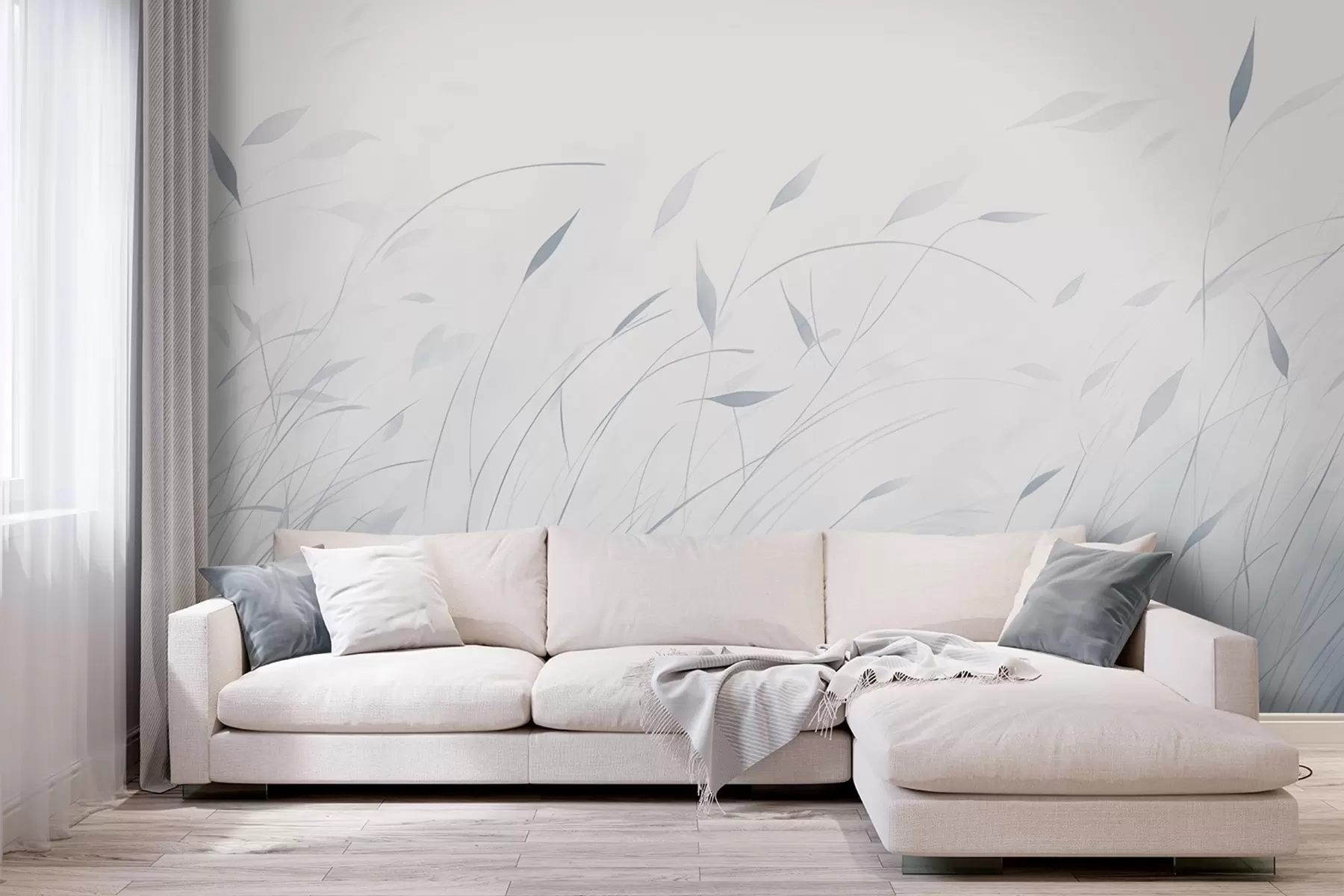 wall murals Grass in the wind in watercolor style in blue shades w09331v2