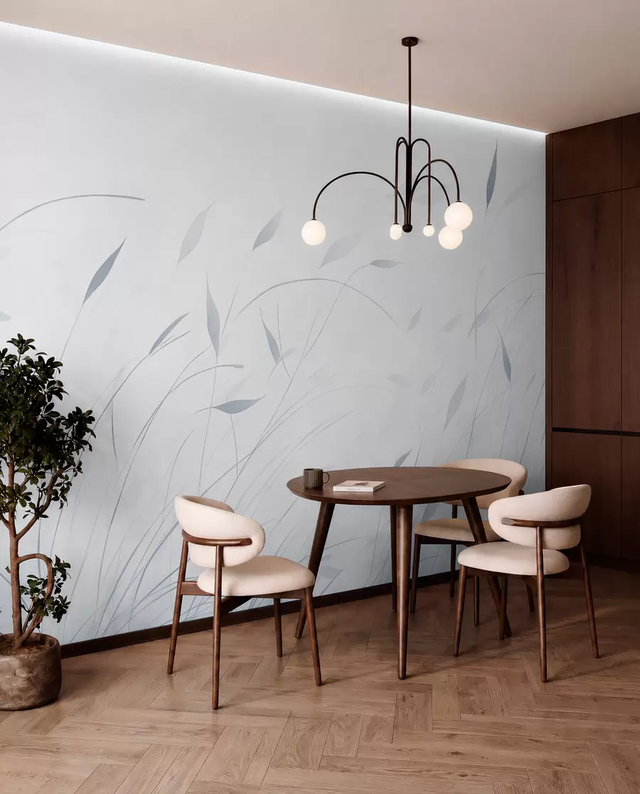 Wall Mural Photo Wallpaper Grass in the wind in watercolor style in blue shades w09331v2