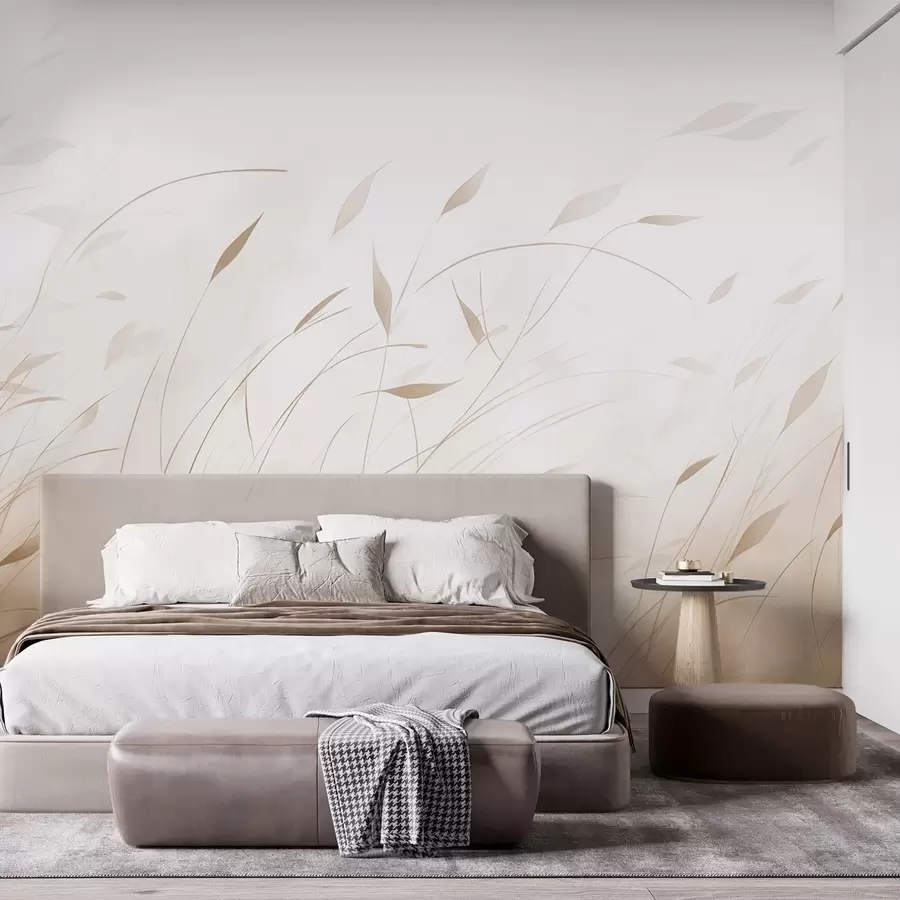 wall murals Grass in the wind in watercolor style in beige shades w09331v1