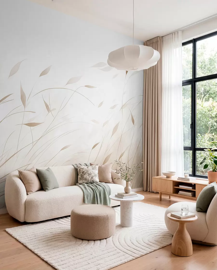 wall murals Grass in the wind in watercolor style in beige shades w09331v1
