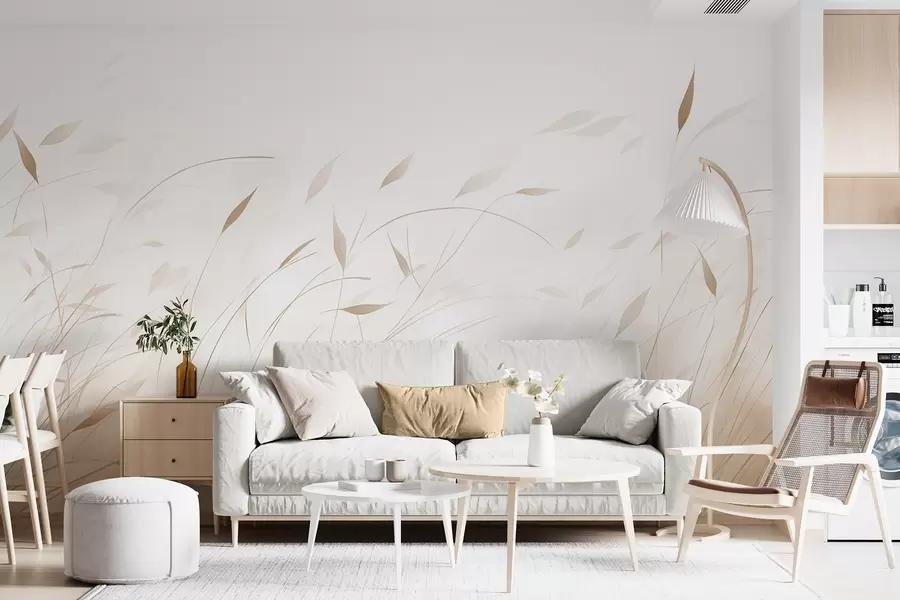 peintures murales Herbe dans le vent, style aquarelle, dans des tons beiges w09331v1