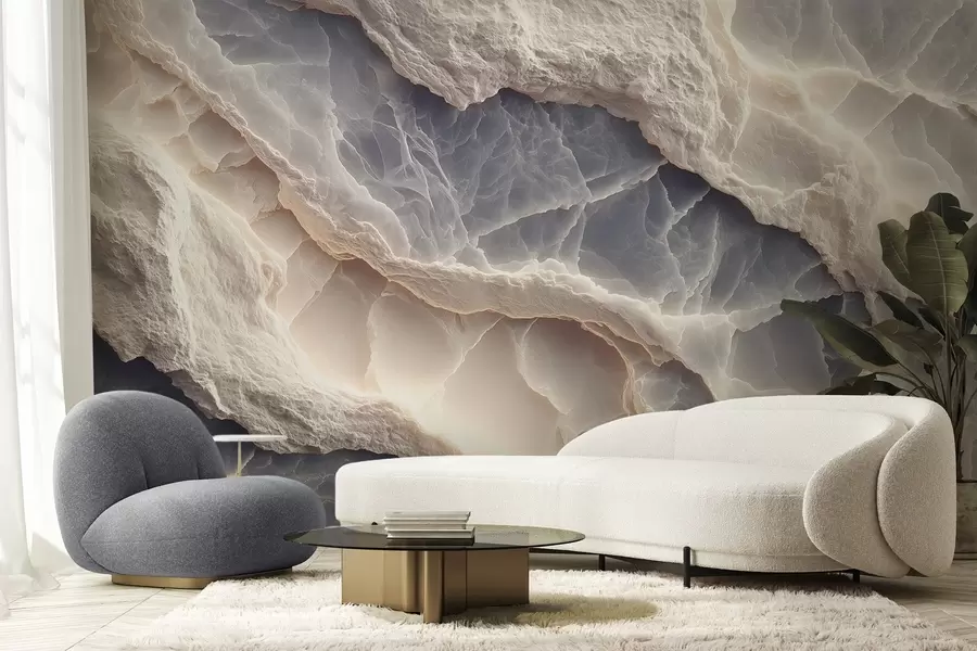 wall murals Elegant abstraction in the style of marble layers and minerals in blue-beige color w09408