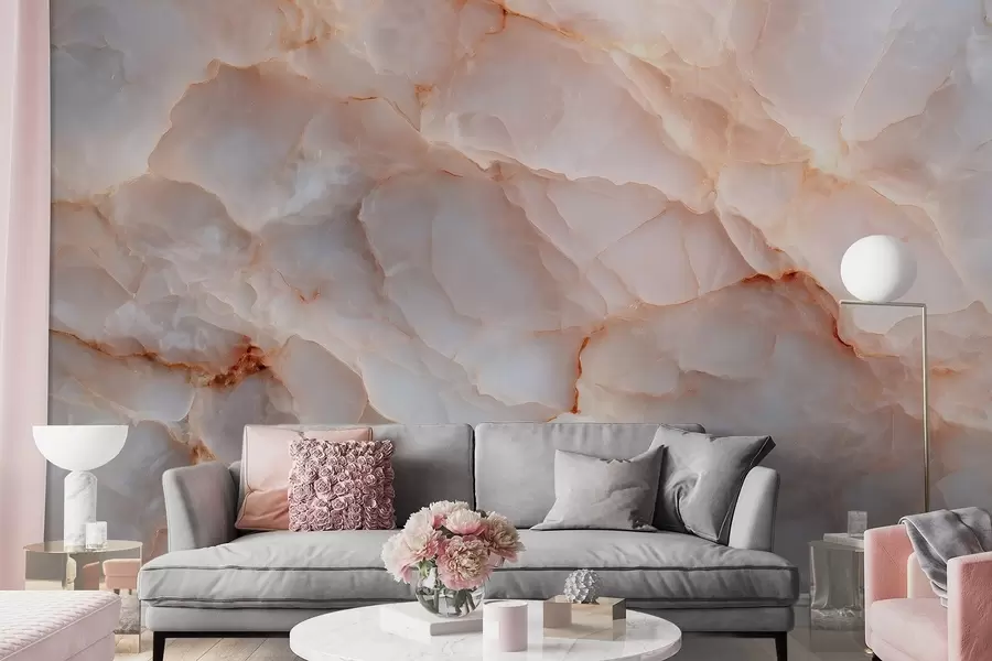 murais de parede Imitação luxuosa de mármore em tons bege-cinza com efeito cintilante w09412