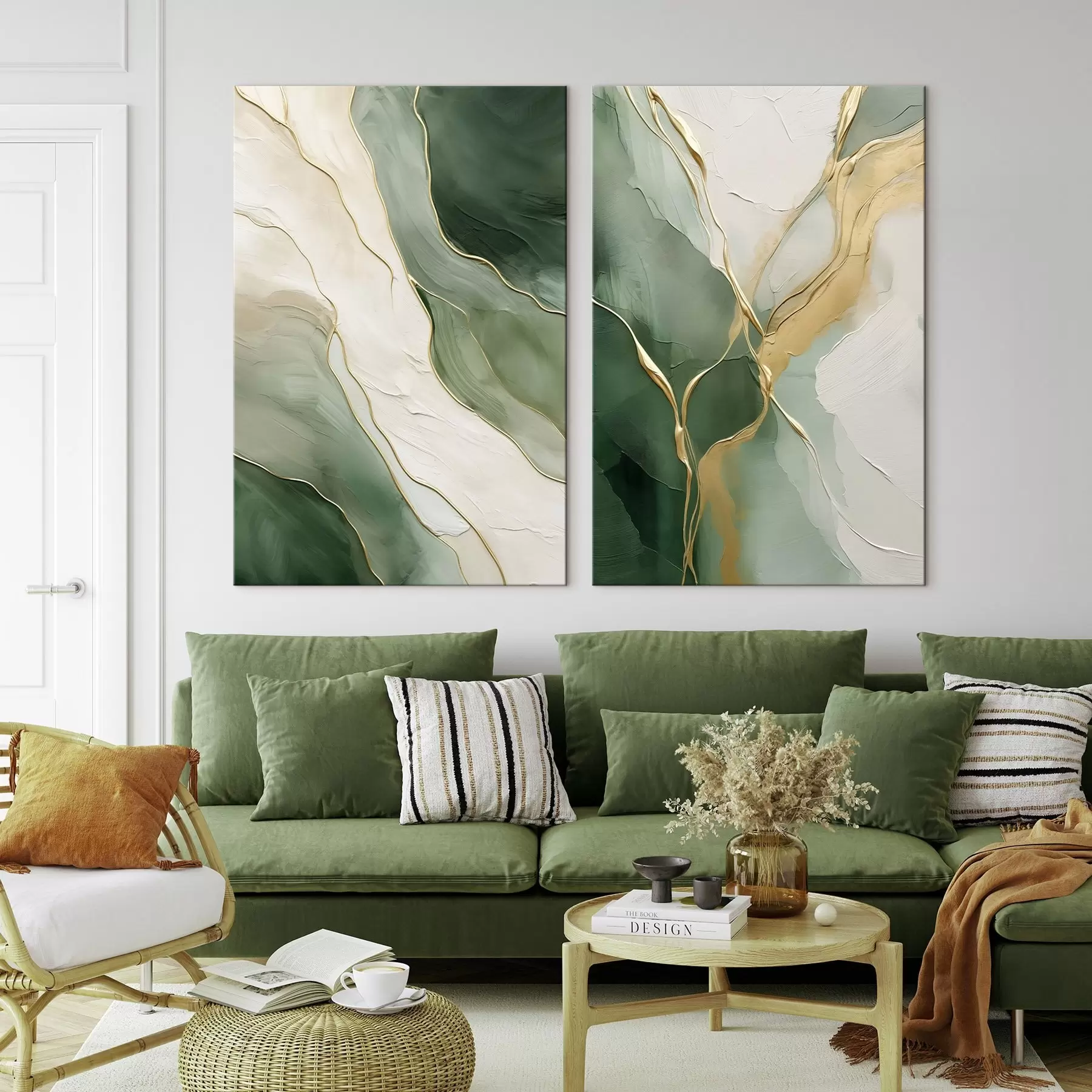 wall murals Emerald waves with yellow rivulets m00764