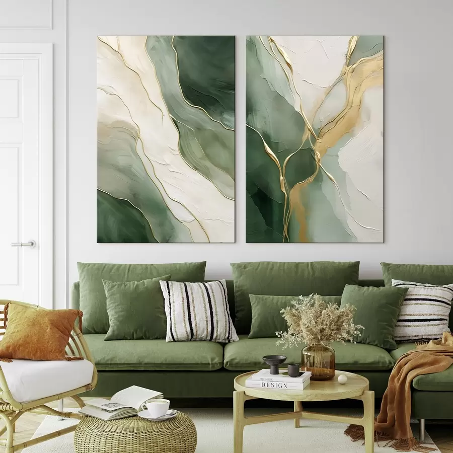 wall murals Emerald waves with yellow rivulets m00764