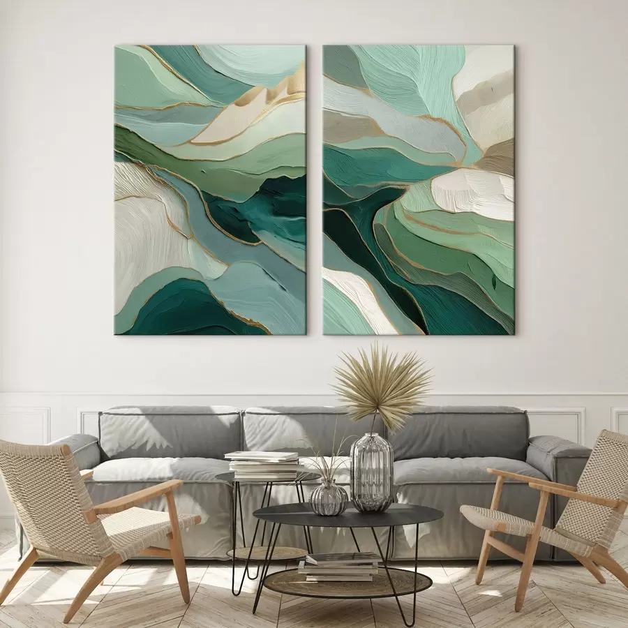 wall murals Emerald layered abstraction with a yellow outline m00766