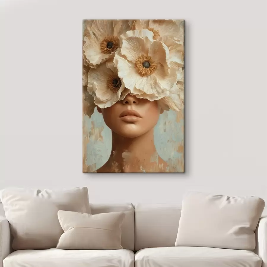 murales Retrato con flores beige cubriendo los ojos s45870
