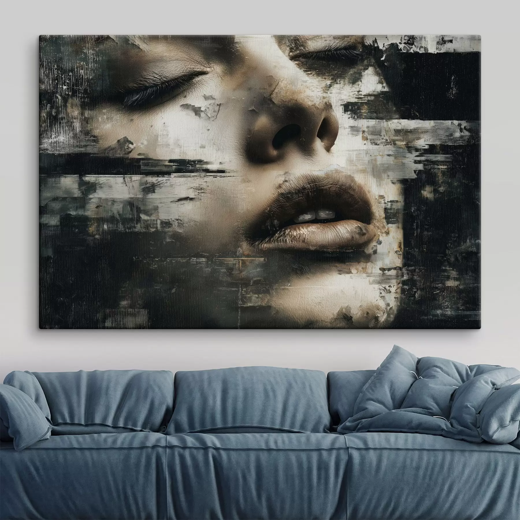 murales Retrato femenino abstracto con efecto glitch y texturas s45873
