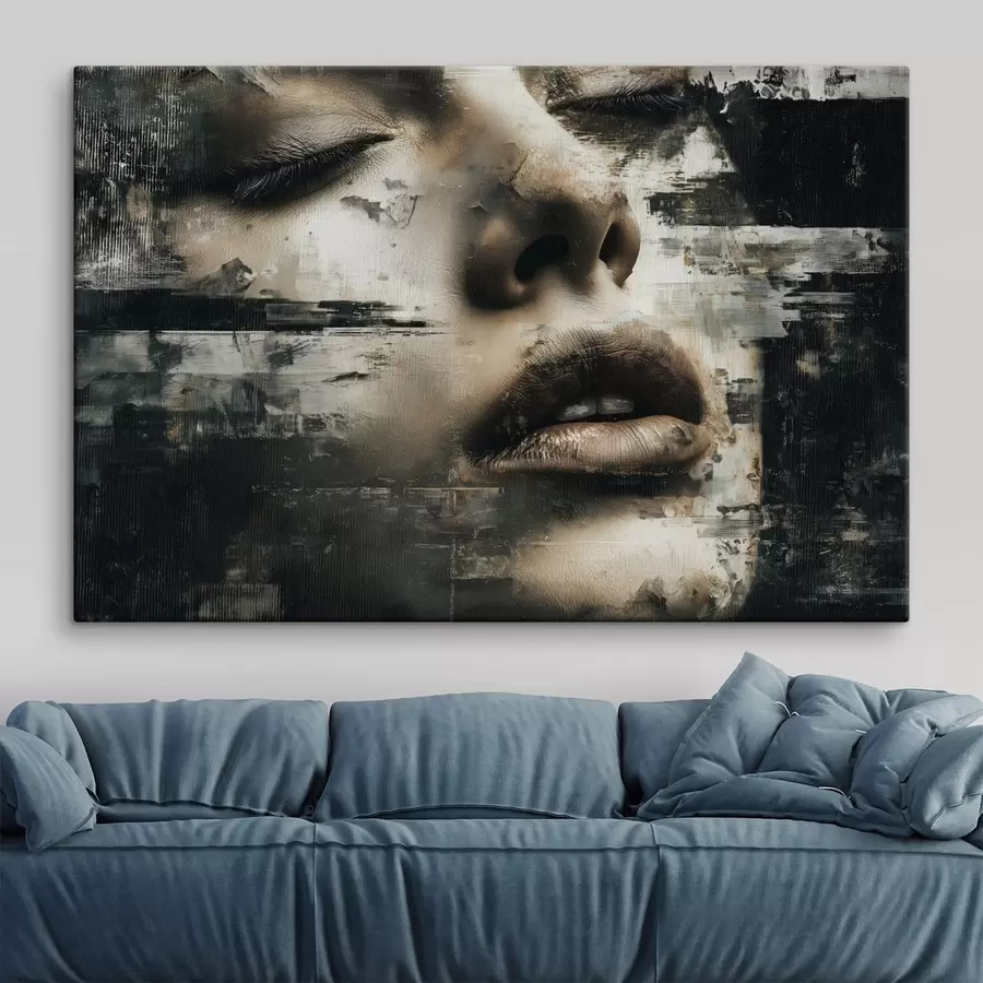 wall murals Abstract female portrait with glitch effect and textures s45873