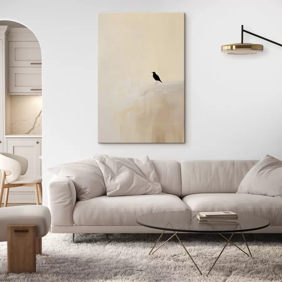 murales Pájaro solitario sobre un fondo beige cálido s45882