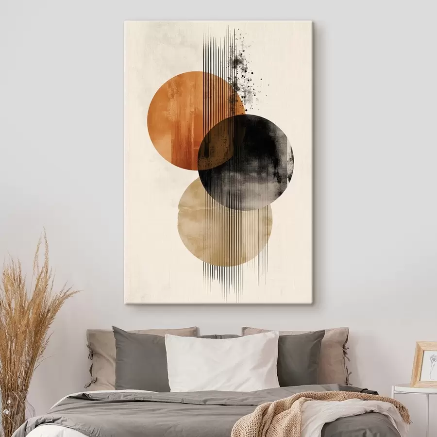 wall murals Three textured circles with lines in a terracotta-black palette s45885