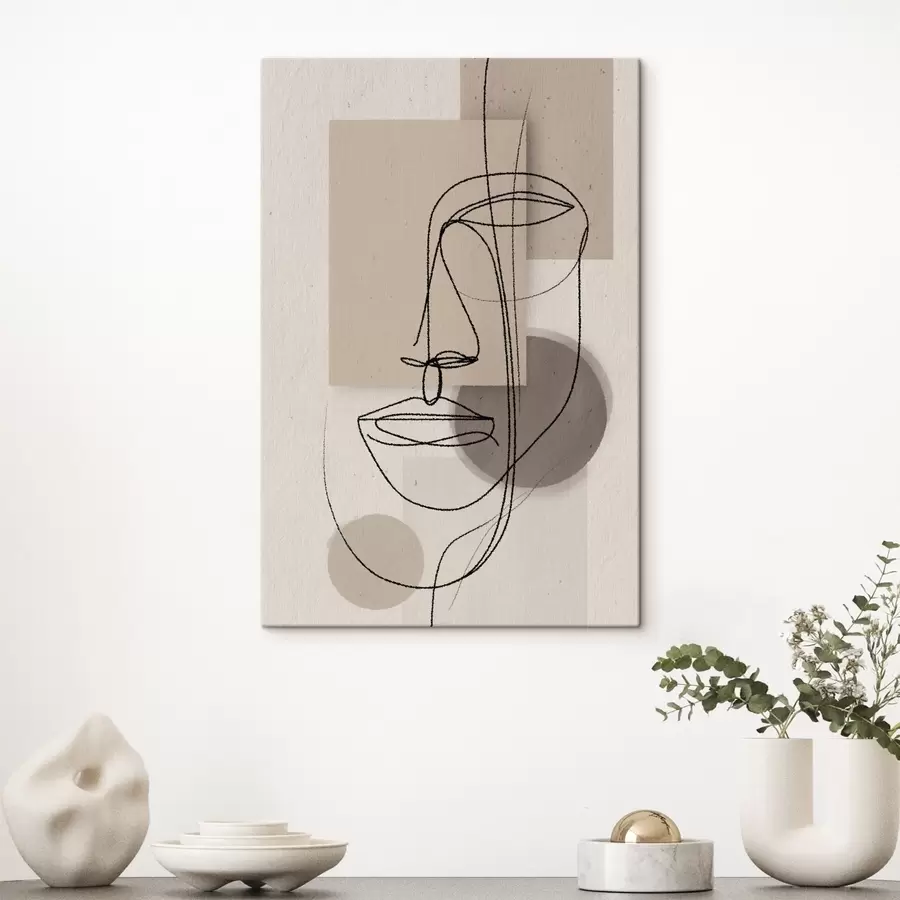 wall murals Line portrait over beige geometric shapes s45886