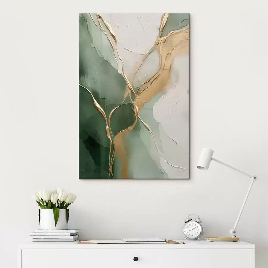 murales Abstracción en color crema esmeralda con vetas amarillas s45887