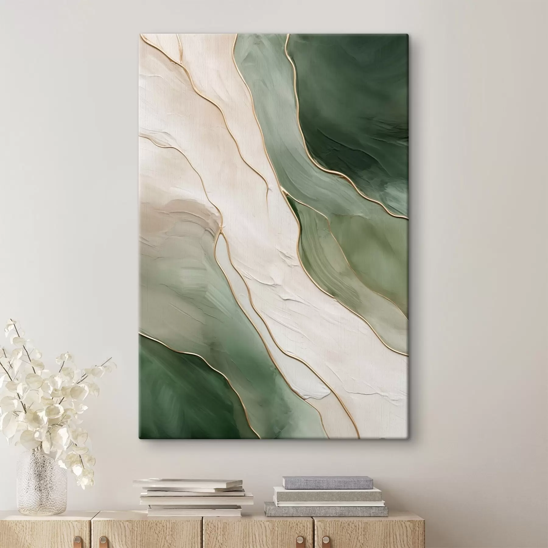 murales Abstracción esmeralda con finas líneas amarillas s45888