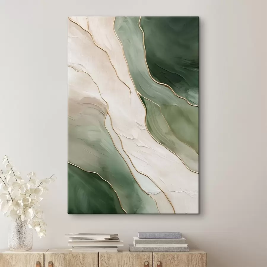 wall murals Emerald abstraction with fine yellow lines s45888