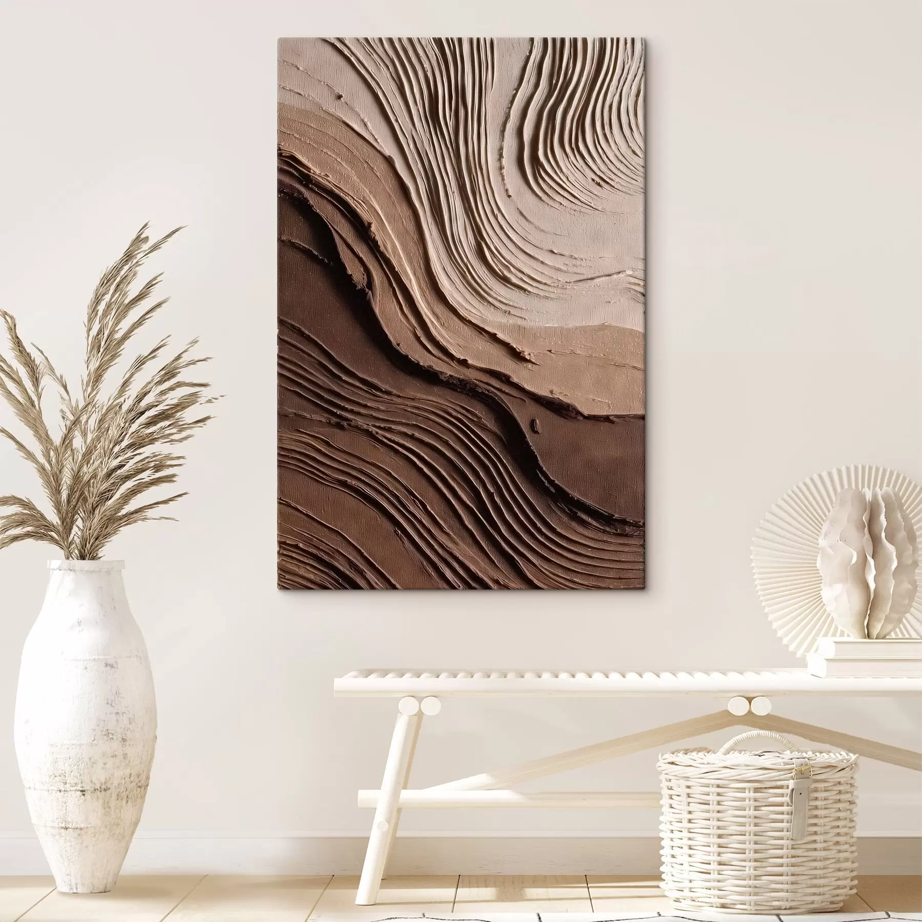wall murals Relief chocolate-beige layers, textured paste s45894
