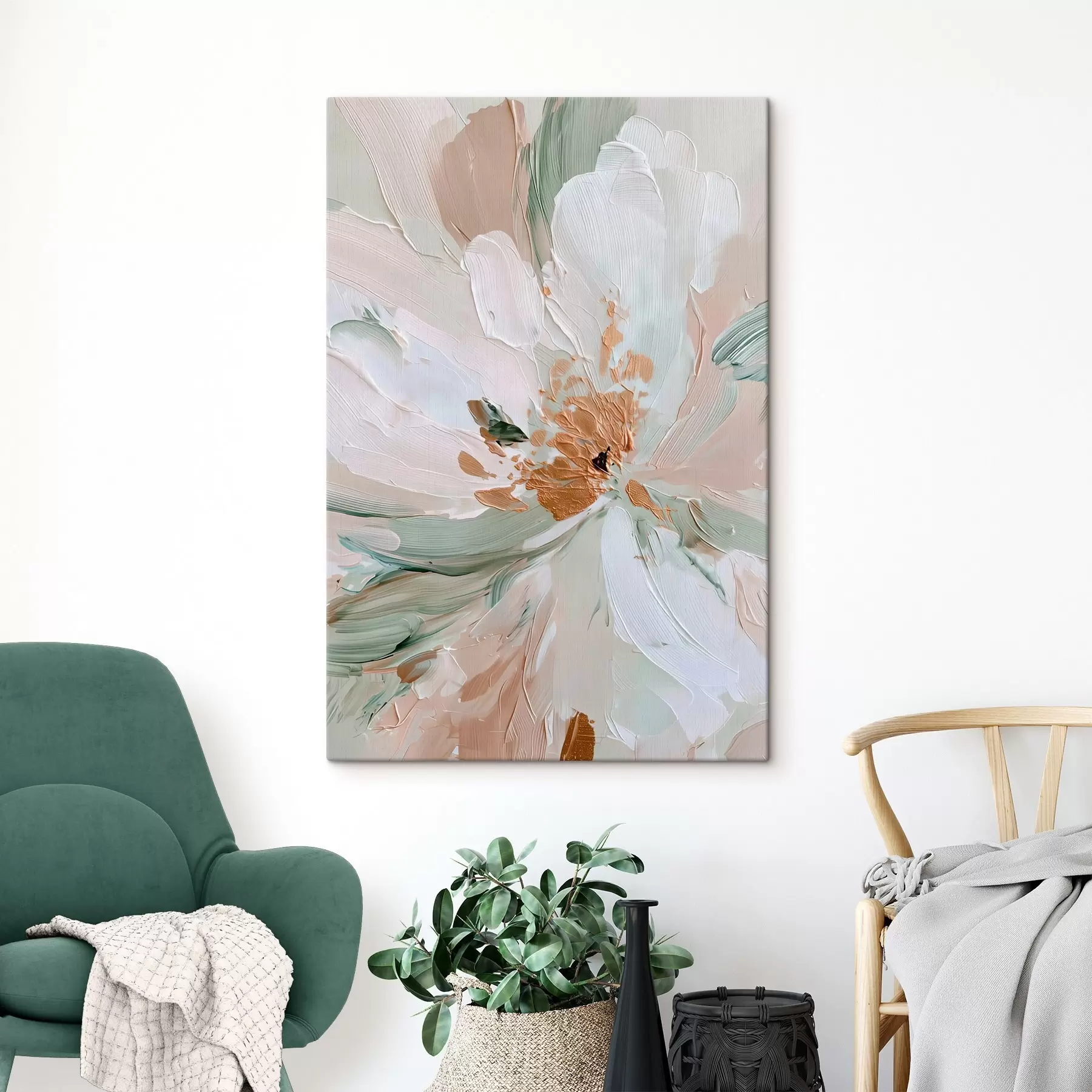 murales Flor en impasto pastel con detalles en amarillo s45900