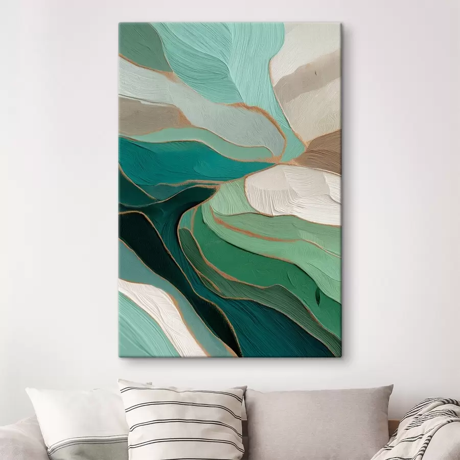 wall murals Sage-green abstraction with a yellow outline s45901