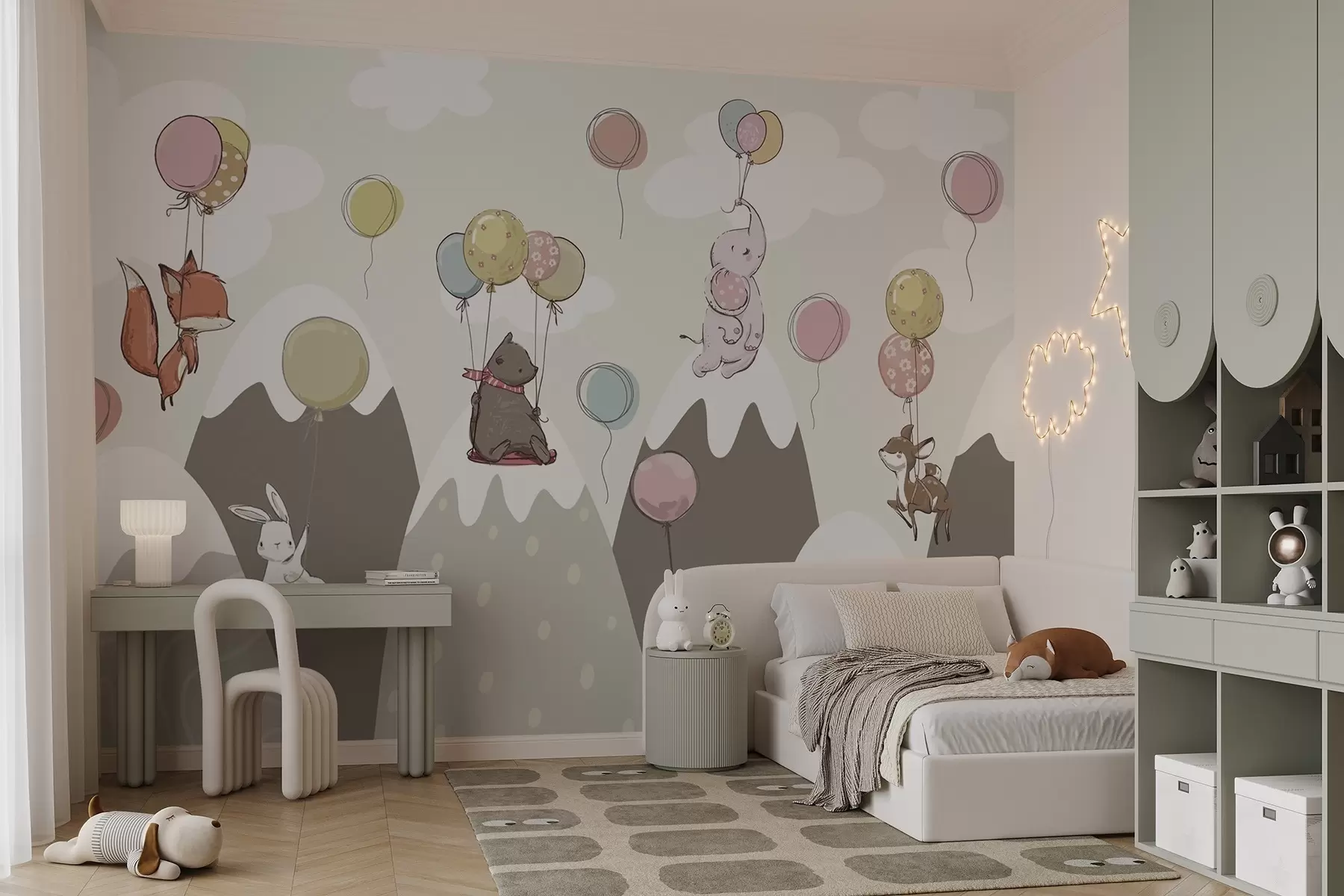 wall murals Children's Scandinavian mountains with animals w04651