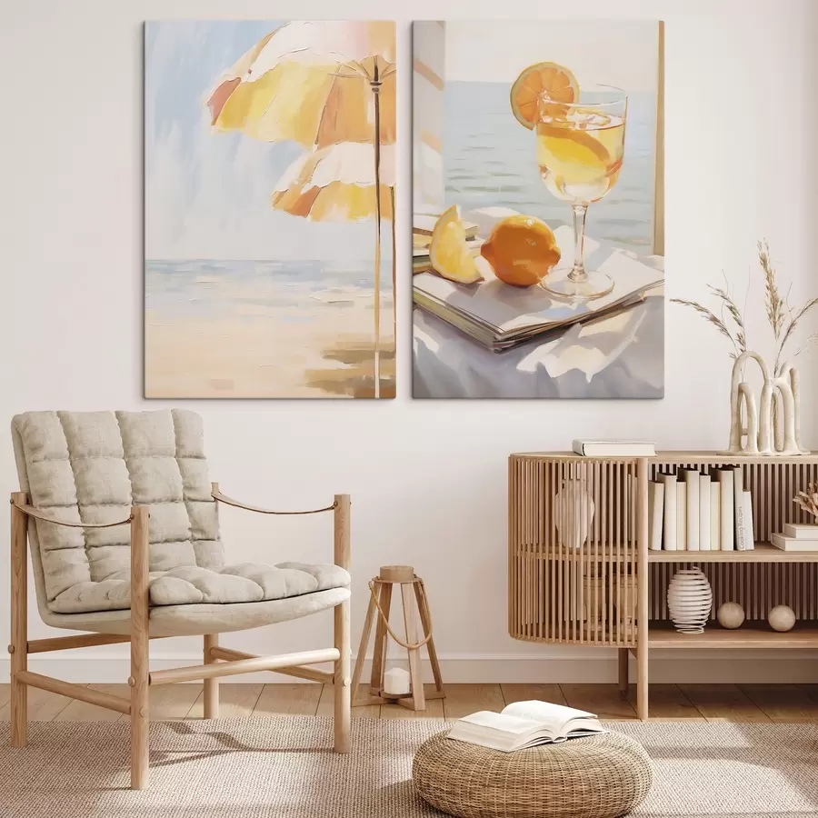 wall murals Beach landscape and cocktail in a glass m00793