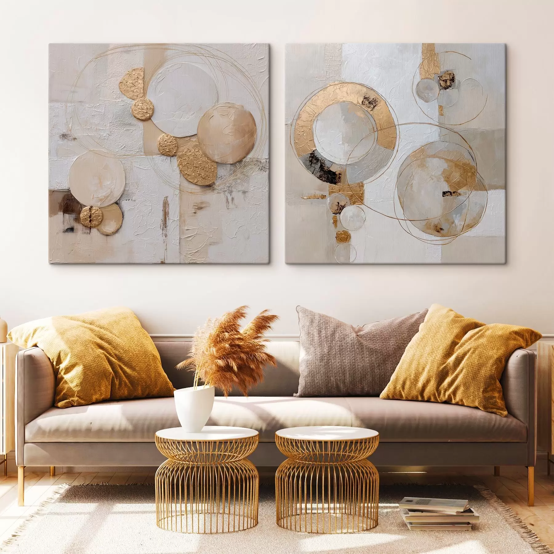 murales Pintura texturizada con formas en beige y blanco m00741