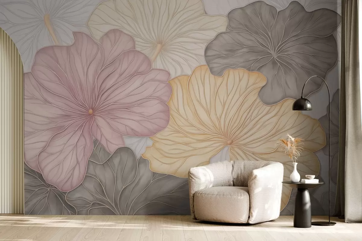 Wall Mural Photo Wallpaper Large pastel leaves with fine veining w04612