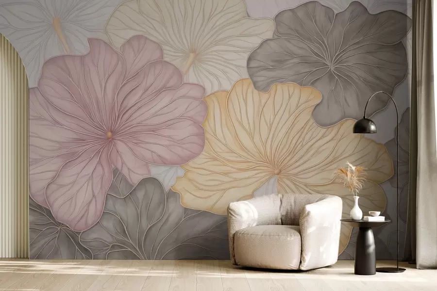 wall murals Large pastel leaves with fine veining w04612
